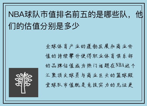 NBA球队市值排名前五的是哪些队，他们的估值分别是多少